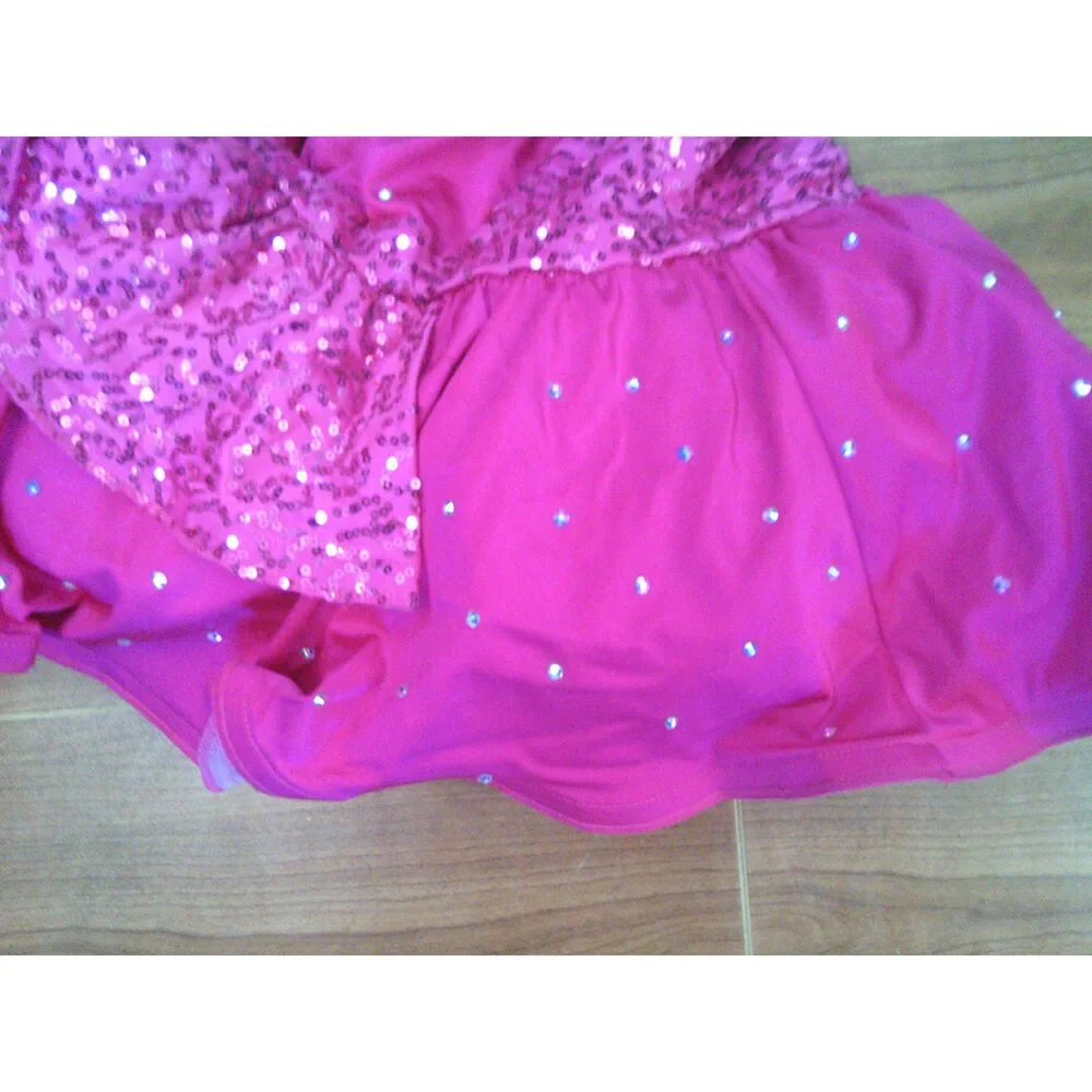 Pre-Owned Dance Costume Weissman 12417 Small Child Pink Sparkle Jazz Sequins 1